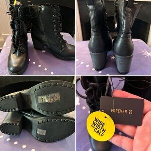 Forever 21 black lace-up combat boots • size 13 wide width + wide calf • NWT